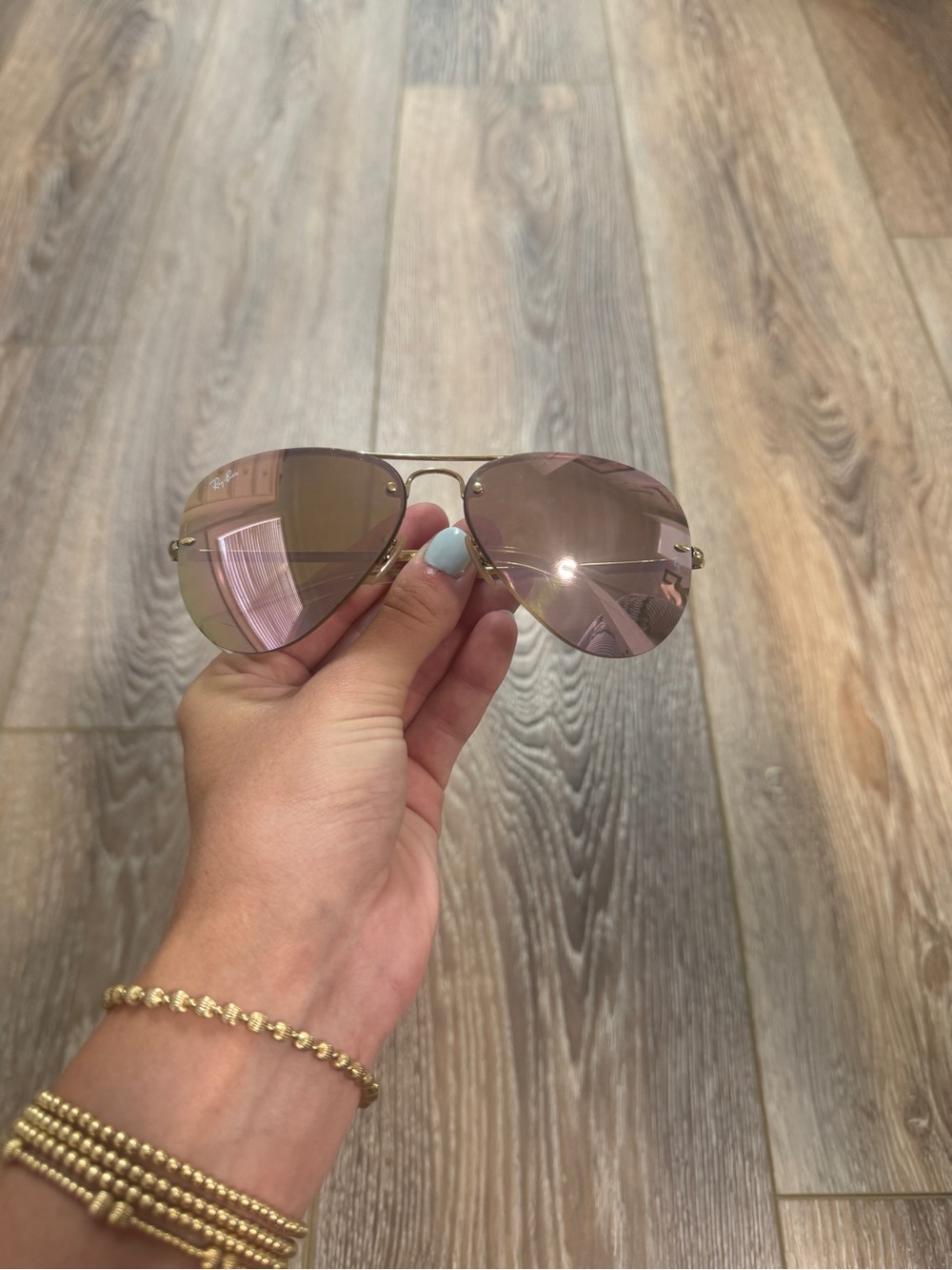Ray-Ban Rose Gold Reflective Aviator Sunglasses
